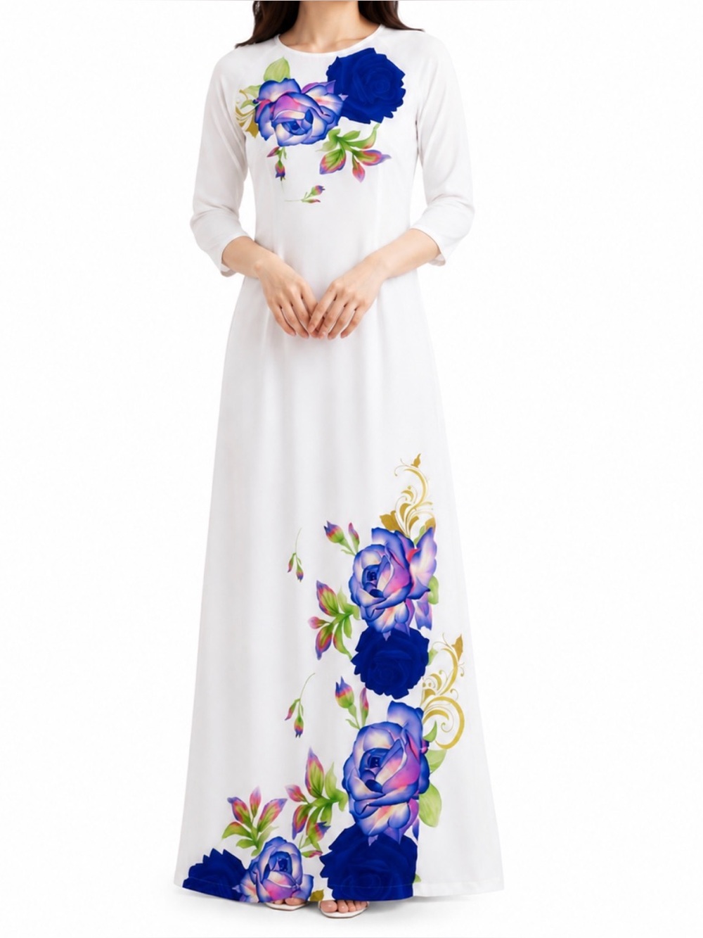 Handmade Vietnamese Ao dai WHITE ( chest 94cm, waist 74cm) no pants